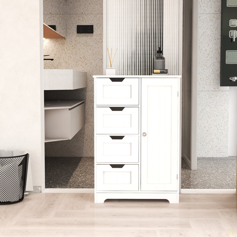 Armoire de rangement autoportante avec tablettes réglables, 4 tiroirs et 1 porte