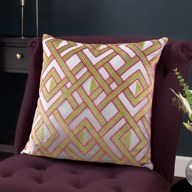 Hallissey Geometric Square Throw Cushion, Green/Pink