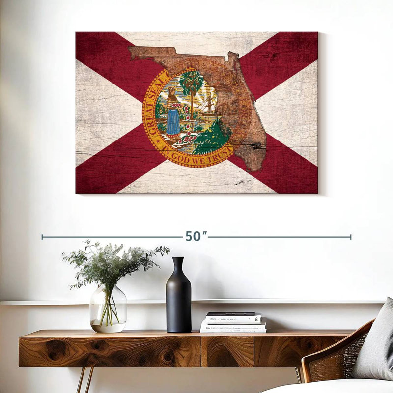 «State Map Over Florida Flag», reproduction sur toile, H 26 po x l 39 po x P 1,25 po