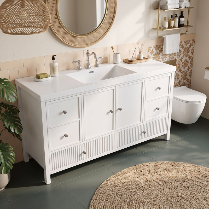 Meuble-lavabo autoportant avec lavabo simple, Blanc