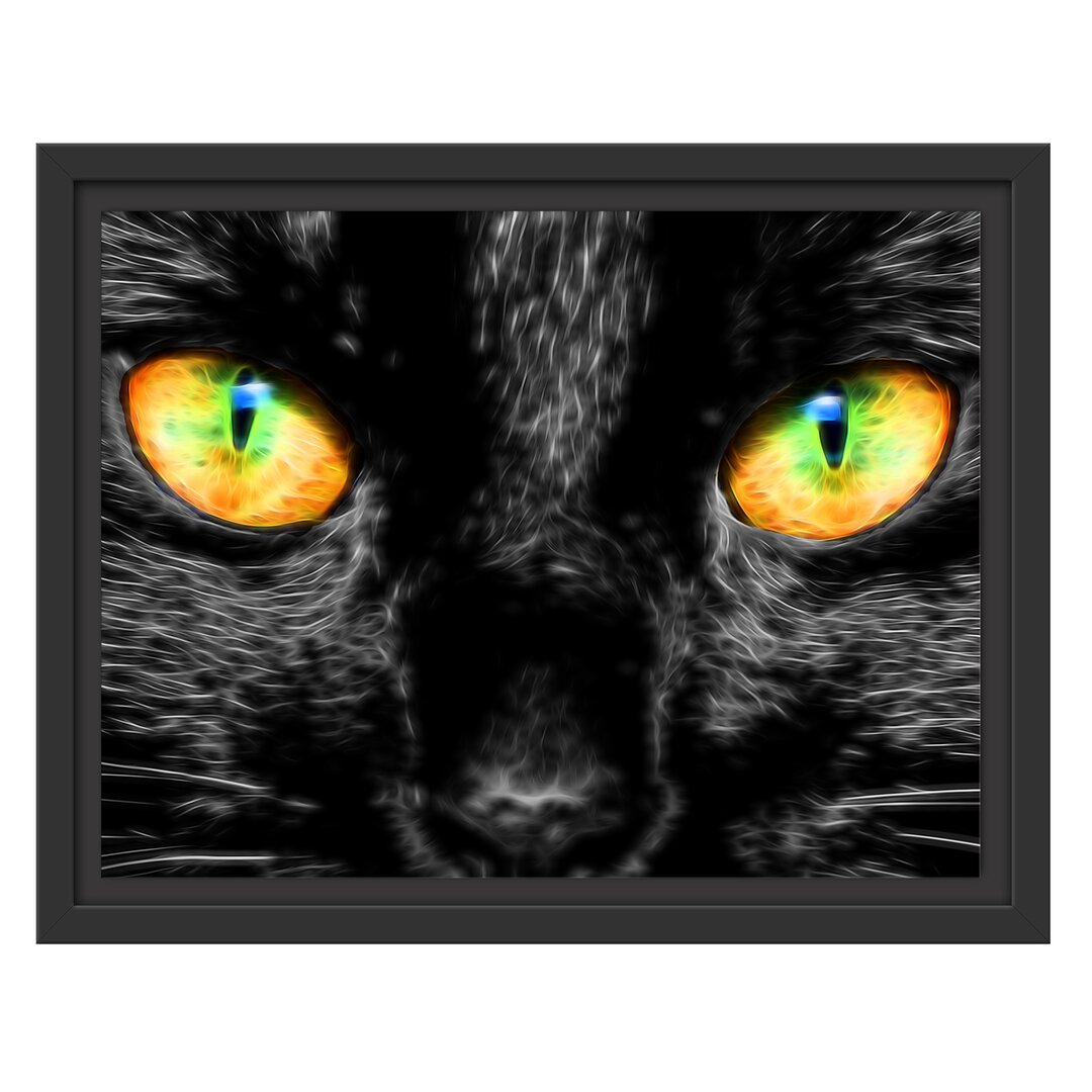 Gerahmtes Wandbild schwarze Katze mit magischen Augen