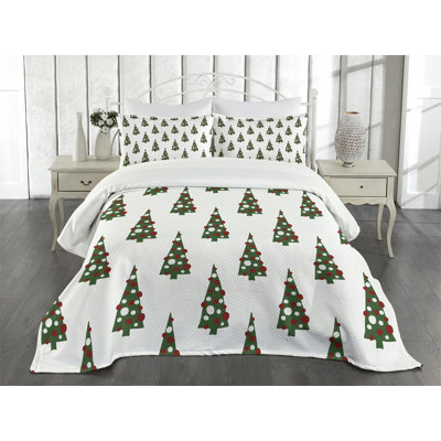 Ambesonne Geometric Bedspread Set 3 Pcs Xmas Tree Pattern Queen Hunter Green Ruby White -  bed_48041_queen