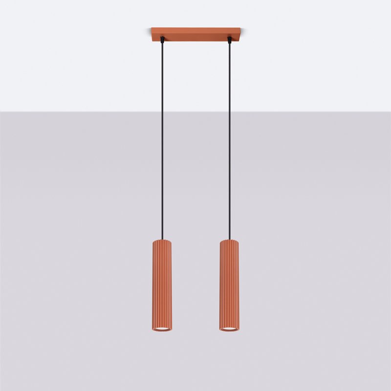 Bonina - Light Brushed Nickel Pendant, 13cm W x 14cm D, Red, 2 Lights