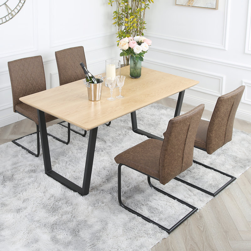 Asfand 4 - Person Dining Set, Light Grey, Brown