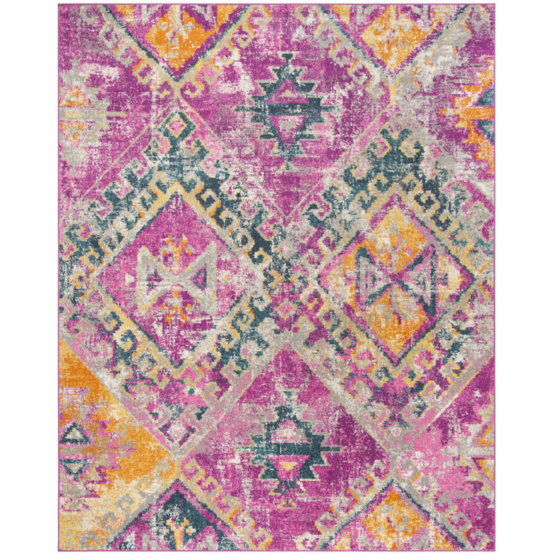 Tapis fuchsia à motif géométrique Felty, Rectangle 8 pi x 10 pi