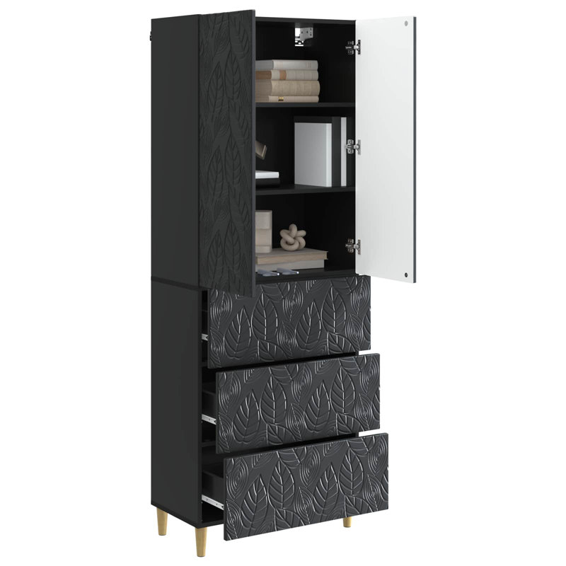  Cabinet Set 2 Pcs Engineered Wood Storage Home Furniture Solution Room, Black