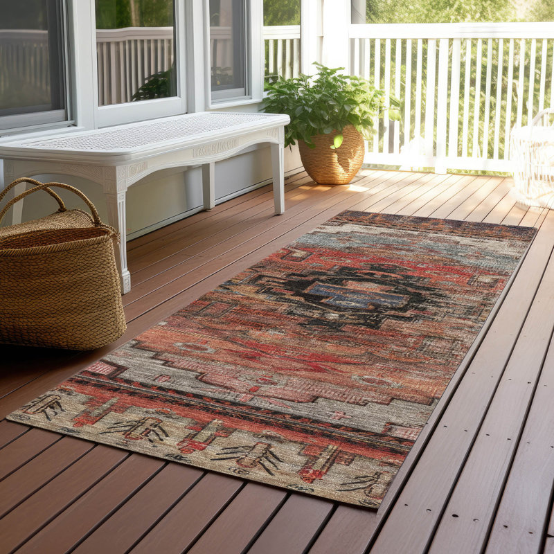 Tapis paprika Xhevrie intérieur / extérieur lavable à la machine, Tapis de couloir 2 pi 3 po x 7 pi 6 po