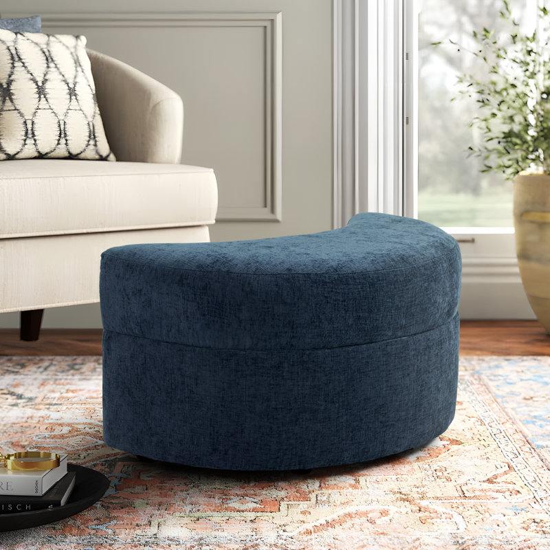 Niama Curved Chenille Storage Ottoman , Navy Polyester