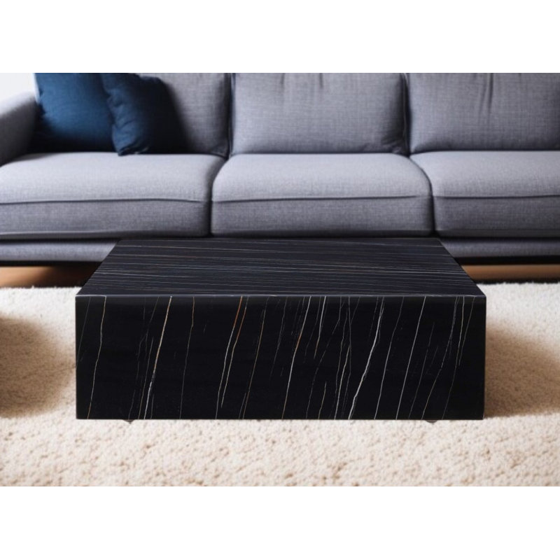 Table basse 35 po carrée en marbre et laiton véritable noir, Black