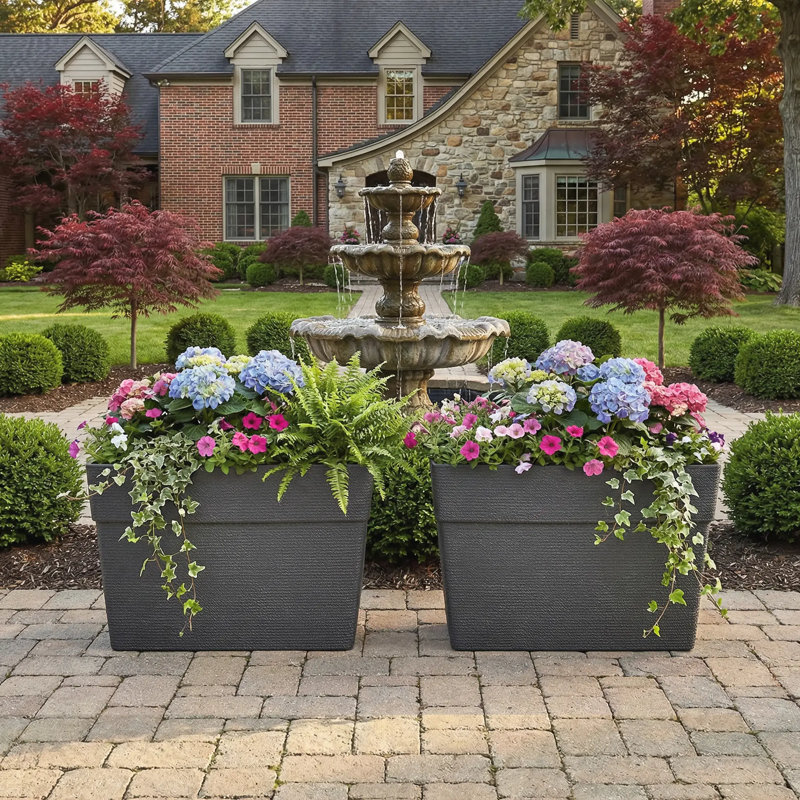 Pots de jardin décoratifs modernes pour l'intérieur et l'extérieur, H 23,6 po x l 32 po x P 13 po, Noir