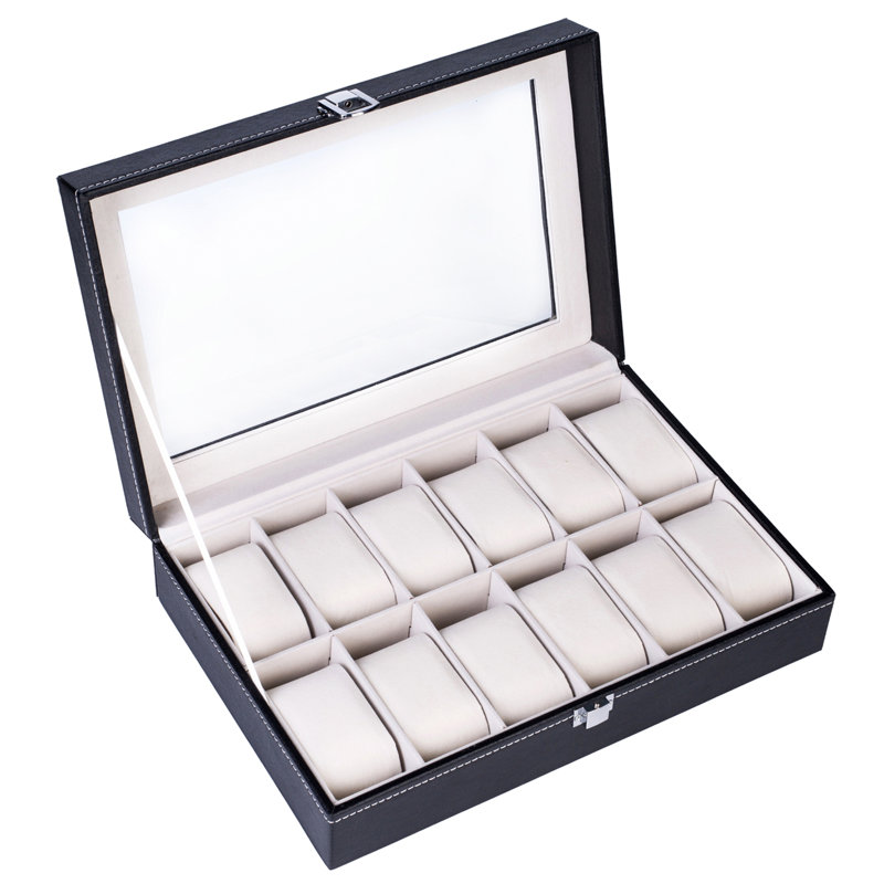 Boîte de rangement en cuir 12 compartiments à ouverture supérieure, 3,15 po x 11,81 po x 7,87 po