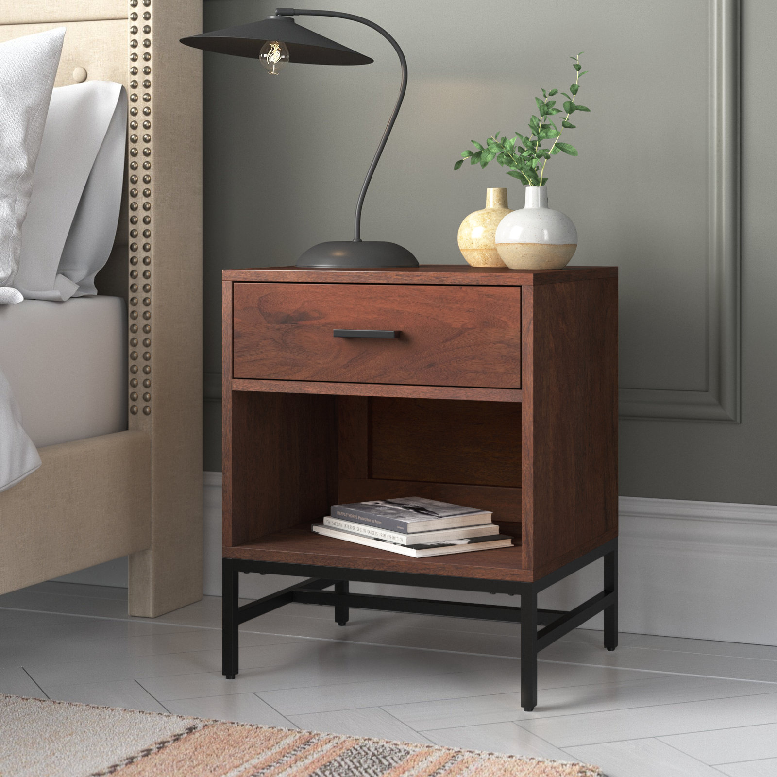 Tall 1-Drawer Mango Nightstand, Walnut