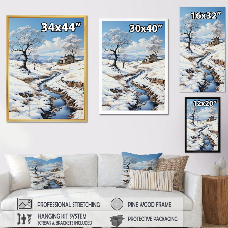 Snow Winters River Solitude I - impression, Cadre photo noir, H 20 po x l 12 po x P 1 po