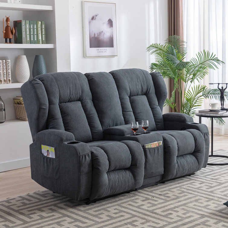 Upholstered Home Theater Seating with Cup Holder