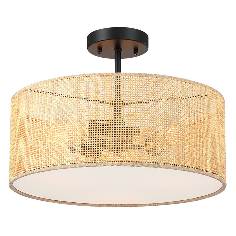 Plafonnier semi-encastré en rotin 3 lumières Roelke, Beige