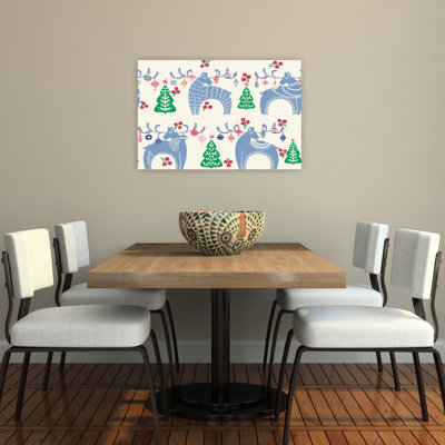 Scandinavian Christmas Reindeer Vintage Whimsical Abstract Deer Winter Landscape Wall Art Print