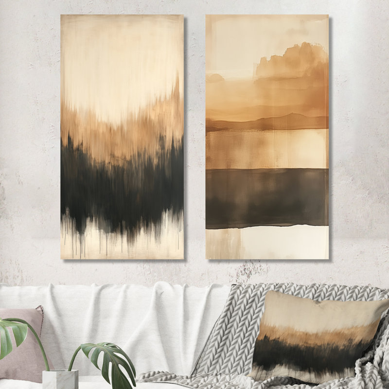 Ensemble de 2 reproductions d'art géométriques en métal beige et noir moderne, H 32 po x l 32 po