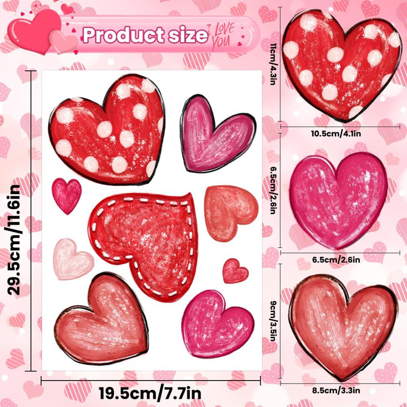 6 feuilles de fenêtre Valentines