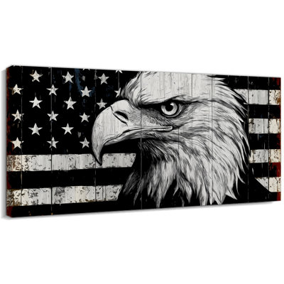  Extra Large Patriotic American Flag Eagle Canvas Wall Art Framed, Vintage Americana Decor Painting Serene Ambiance Artwork, Rustic American Flag With Picture for Living Room Bedroom 24x48"