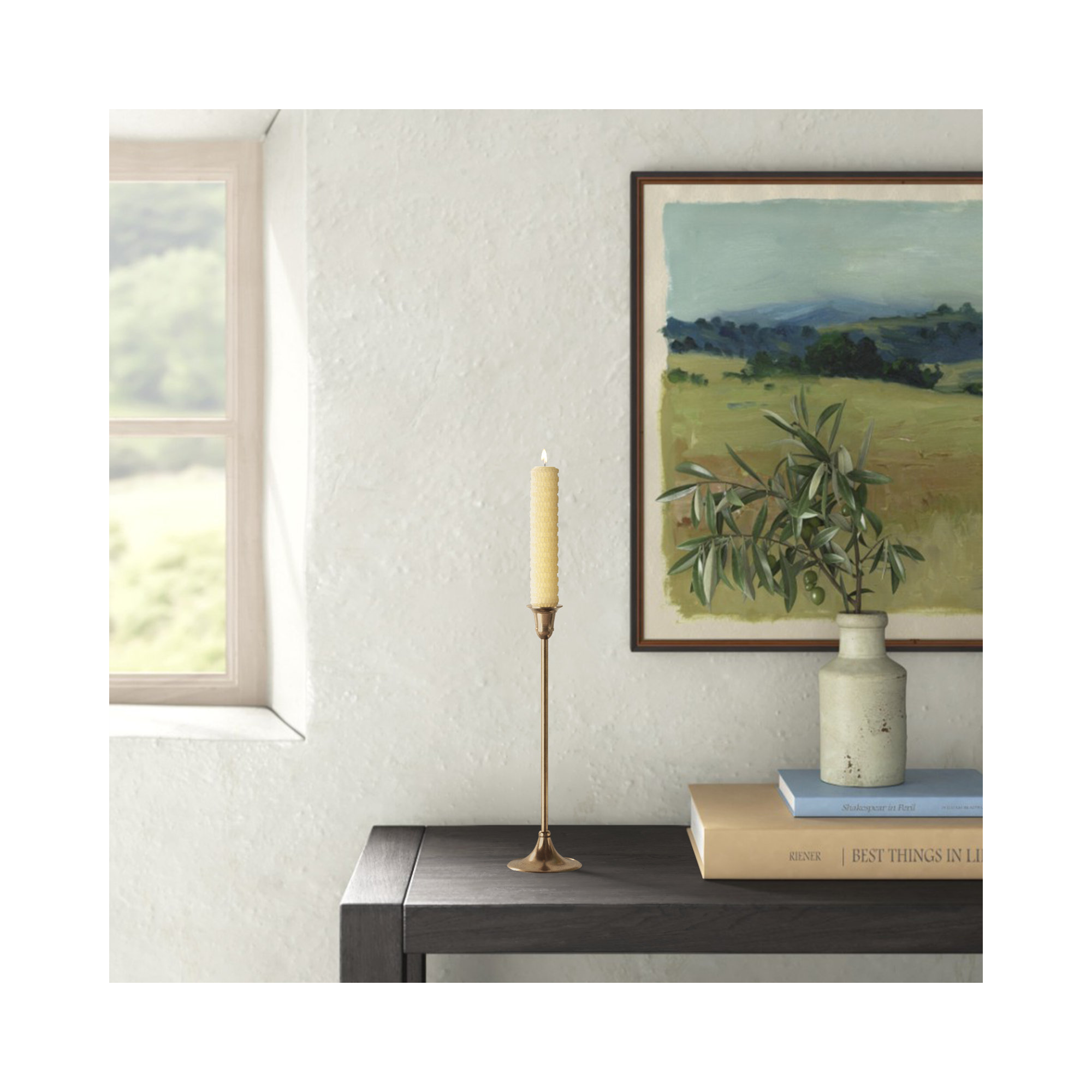 Metal Tabletop Candlestick, 11" H x 3.25" W x 3.25" D