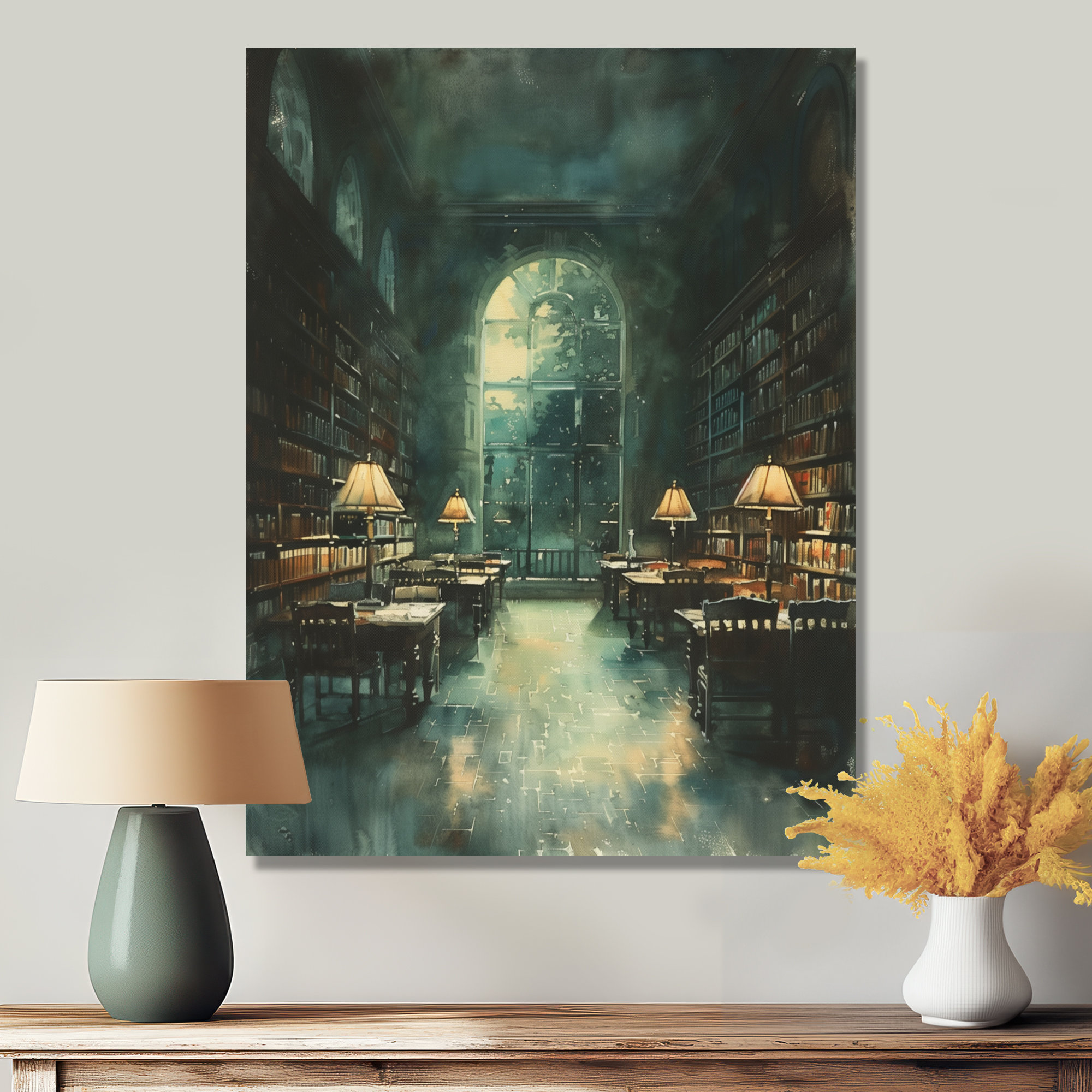 Winston Porter Green Brown Bookshelves Library Quiet Haven III ...