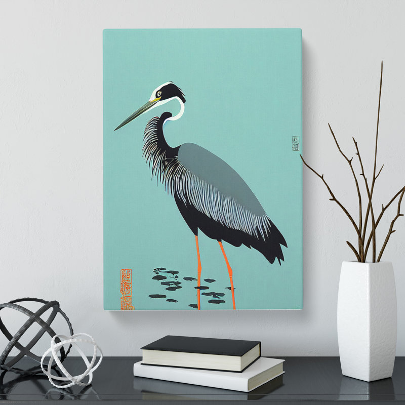 CAN-V0523-1148X Heron Bird Japanese - Wrapped Canvas Print, 50cm H x 35cm W x 3cm D