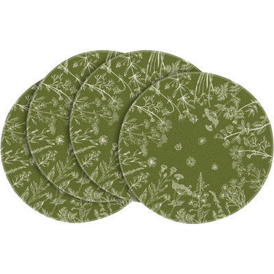Antique Herbs And Wild Flowers Spring Round Placemats Set Of 4 Summer Round Table Mats For Dining Decoration