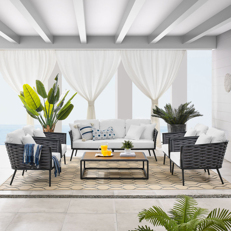 Ensemble de canapé modulaire d'extérieur en aluminium 6 pièces Stance par Modway, Blanc, gris