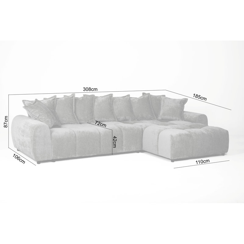 Fabric Corner Sectional, Right Hand Facing, Grey
