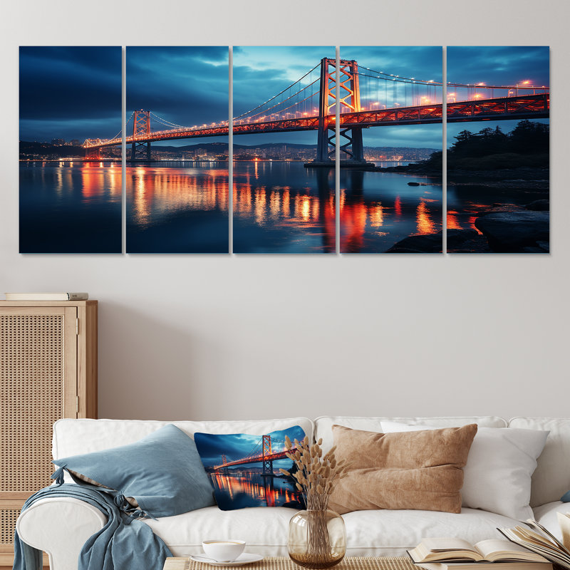 «Panoramic Bridge Sunrise I - Bridges», art mural 5 pièces, H 28 po x l 60 po