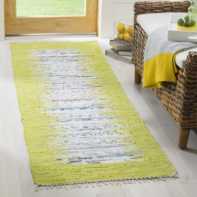 Tapis tissé à plat à la main ivoire / calcaire Paynter, Tapis de couloir 2 pi 3 po x 7 pi