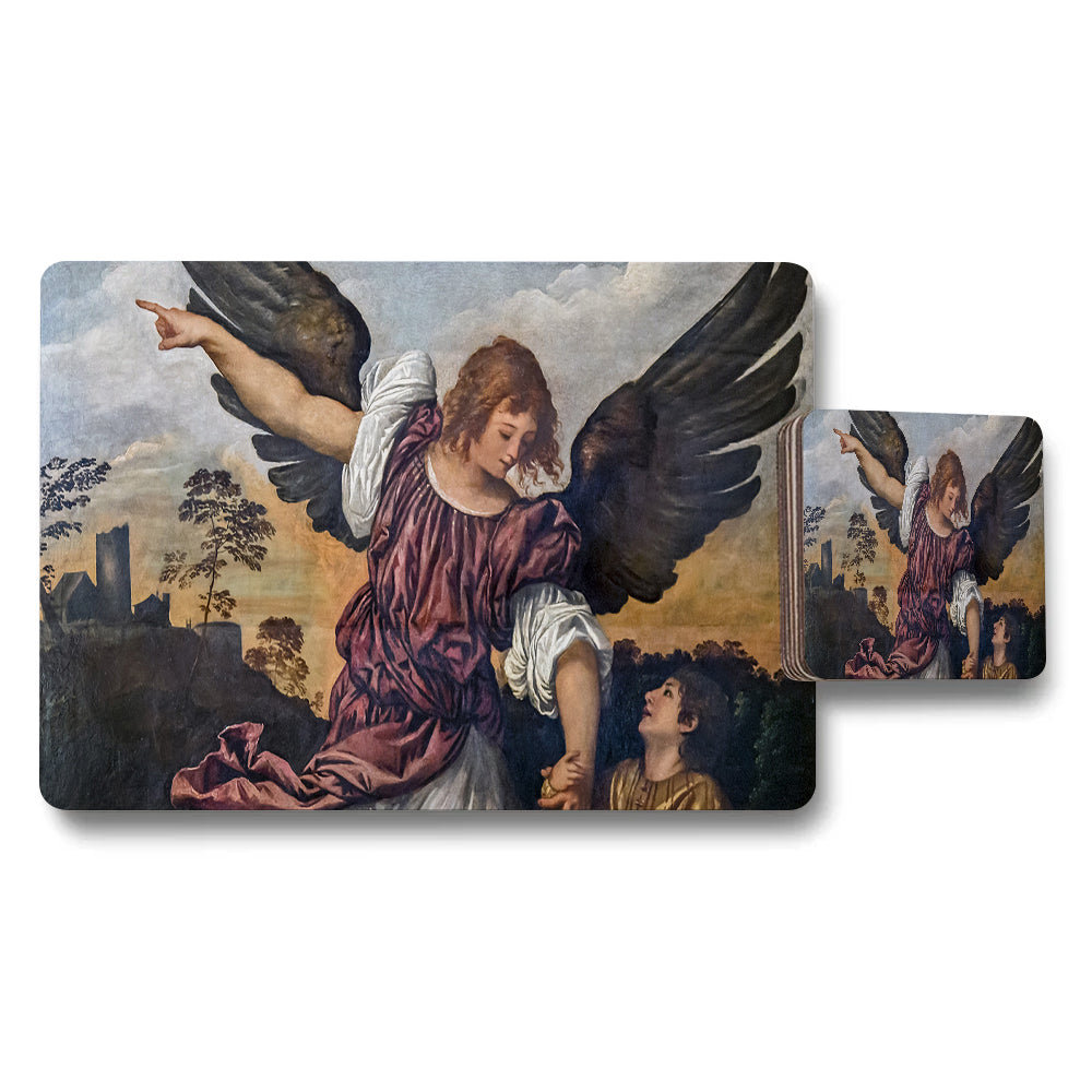 Ornate Angel And Child Artwork Placemat Coaster Set