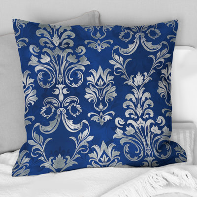 Blue Whitetimeless Damask Art I - Transitional Throw Pillow