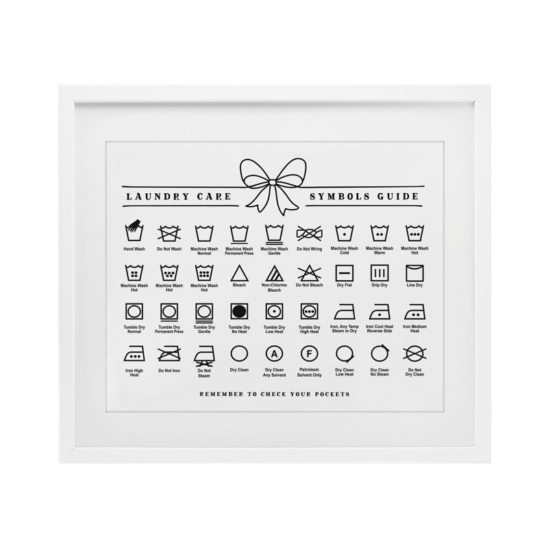 «Laundry Care Symbols Guide», impression encadrée sous verre, design avec lettres et doublure, H 13 po x l 16 po