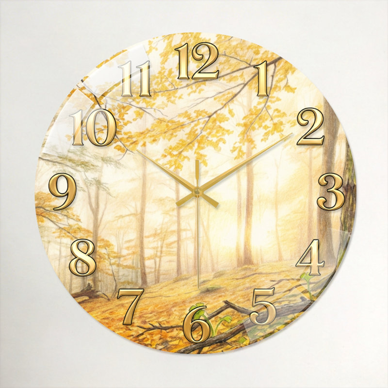 "Autumn Forest", horloge murale en verre, 40 x 40 cm (15,7 x 15,7 pouces)