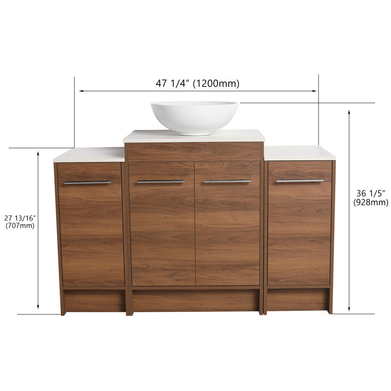 Meuble-lavabo autoportant simple 48 po avec comptoir en céramique Kalifa, meuble-lavabo sur pied avec 4 portes et 3 tablettes