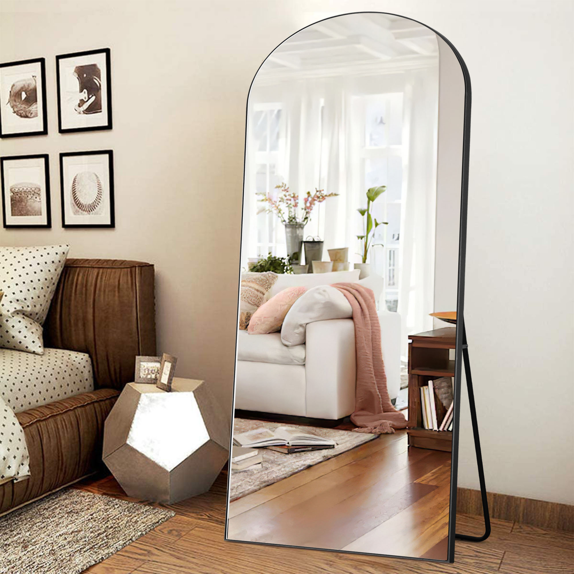 Hokku Designs Kymran Arched Wood Full Length Mirror Oversized Floor ...