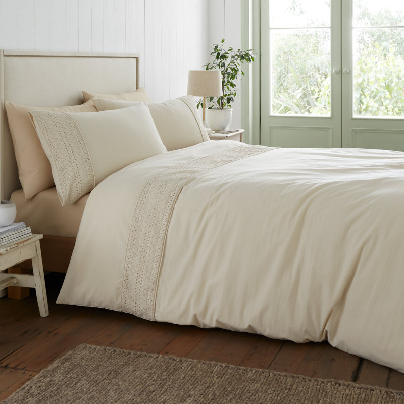 Broderie Anglaise Duvet Cover Set, Cream, Double Duvet Cover Set + 2 Pillowcases