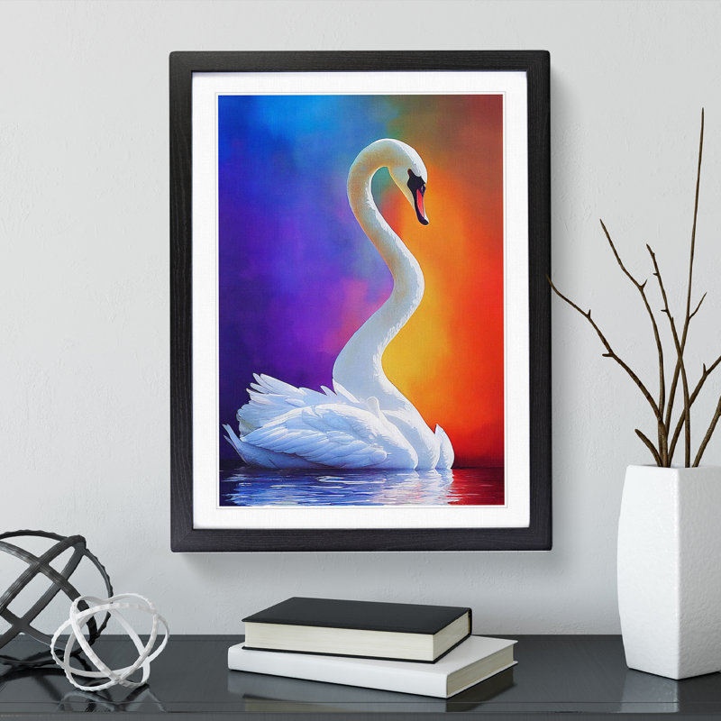 Unique Swan - Wall Art, Black Framed Paper, 36cm H x 27cm W, White
