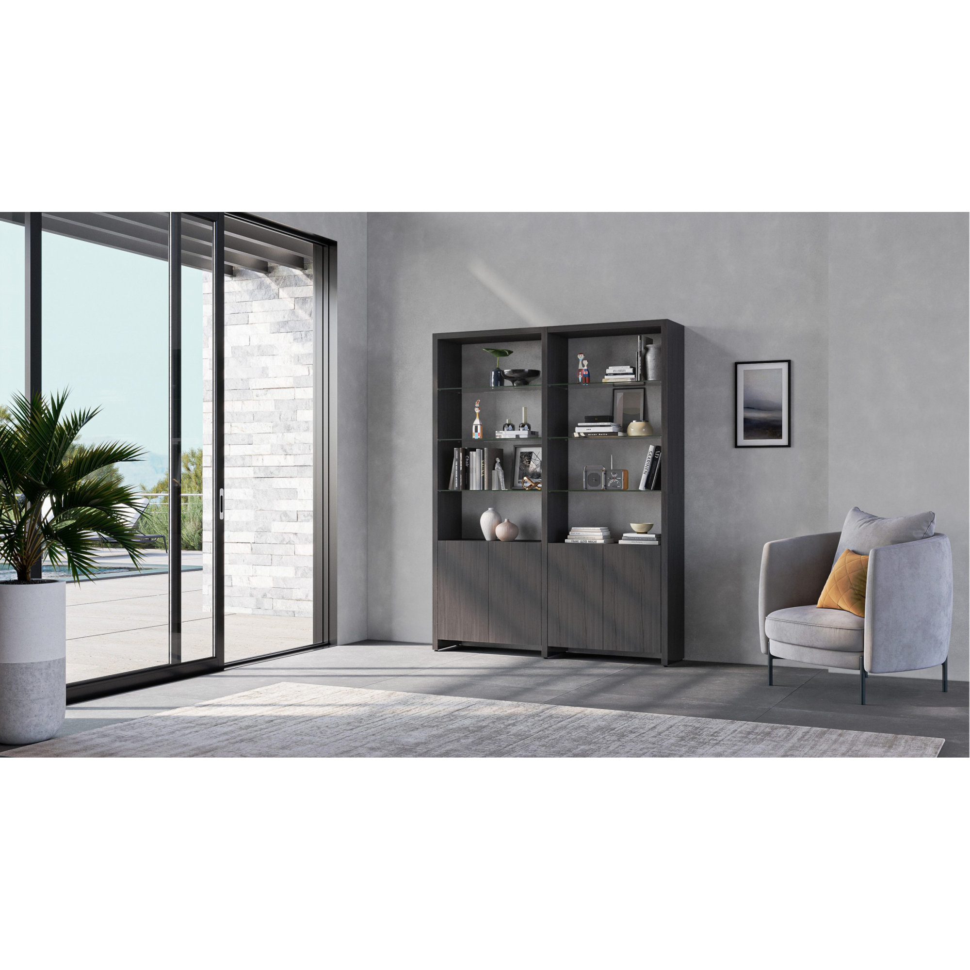 Linea Standard Bookcase, 2, Natural Walnut, 83.75" H x 65" W x 14" D