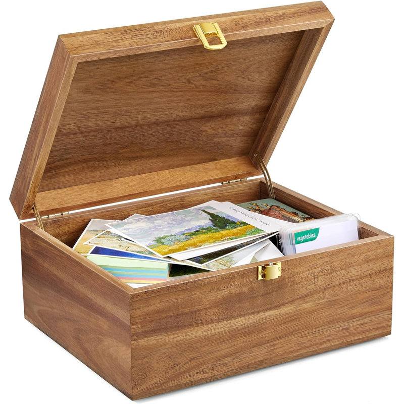 Keepsake Box, Wooden Box With Hinged Lid, Large Memory Box, Acacia Wooden Storage Box, Decorative Wooden Box With Lids, Treasure Box For Crafts, Photo Storage Box