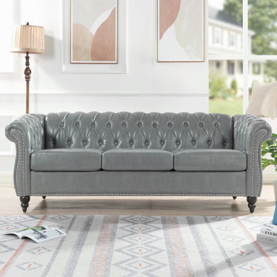 84.65" Rolled Arm Chesterfield 3 Seater Sofa.