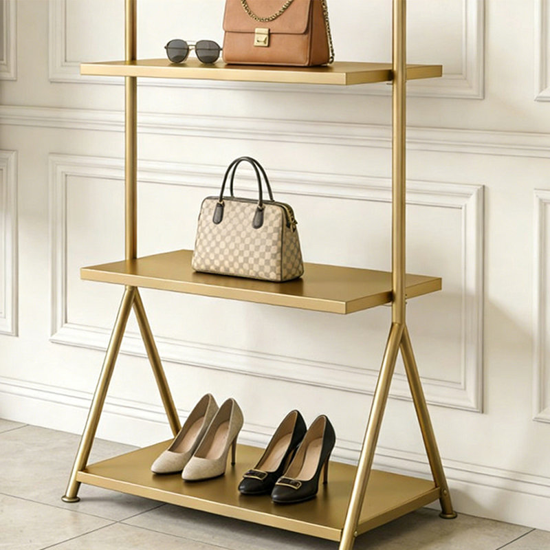 Gold Metal Luxury Display Shelf, (5 Shelves) 57.09"H x 31.5"W x 11.81"D