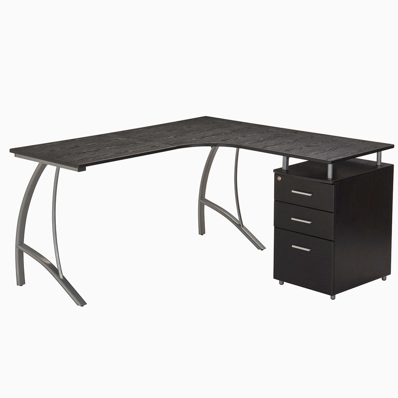 Techni Mobili Modern L- Shaped Computer Desk With File Cabinet And Storage