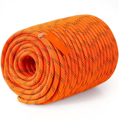 Double Braided Polyester Rope, 1/2 in x 220 ft, 48 Strands, 8000 LBS Breaking Strength Outdoor Climbing Rope, Arborist Rigging Rope for Rock Hiking Camping Swing Rappelling Rescue, Orange/Black