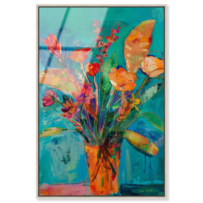 Vase à fleurs audacieux encadré en verre acrylique à haute brillance par Art Remedy, cadre argenté, 24 x 36