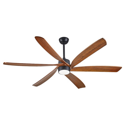 6 Blade Walnut Finish Solid Wood Ceiling Fan With Light