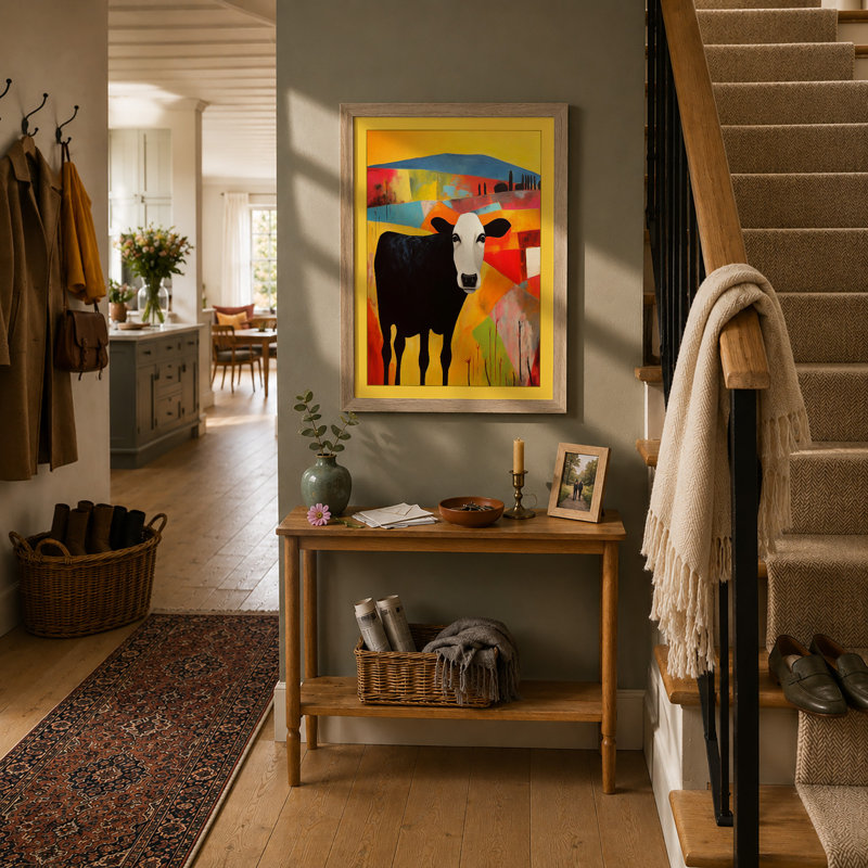 Bold Faced Cow Boho - Print, A2 - 59.4 x 42.0 cm, Oak