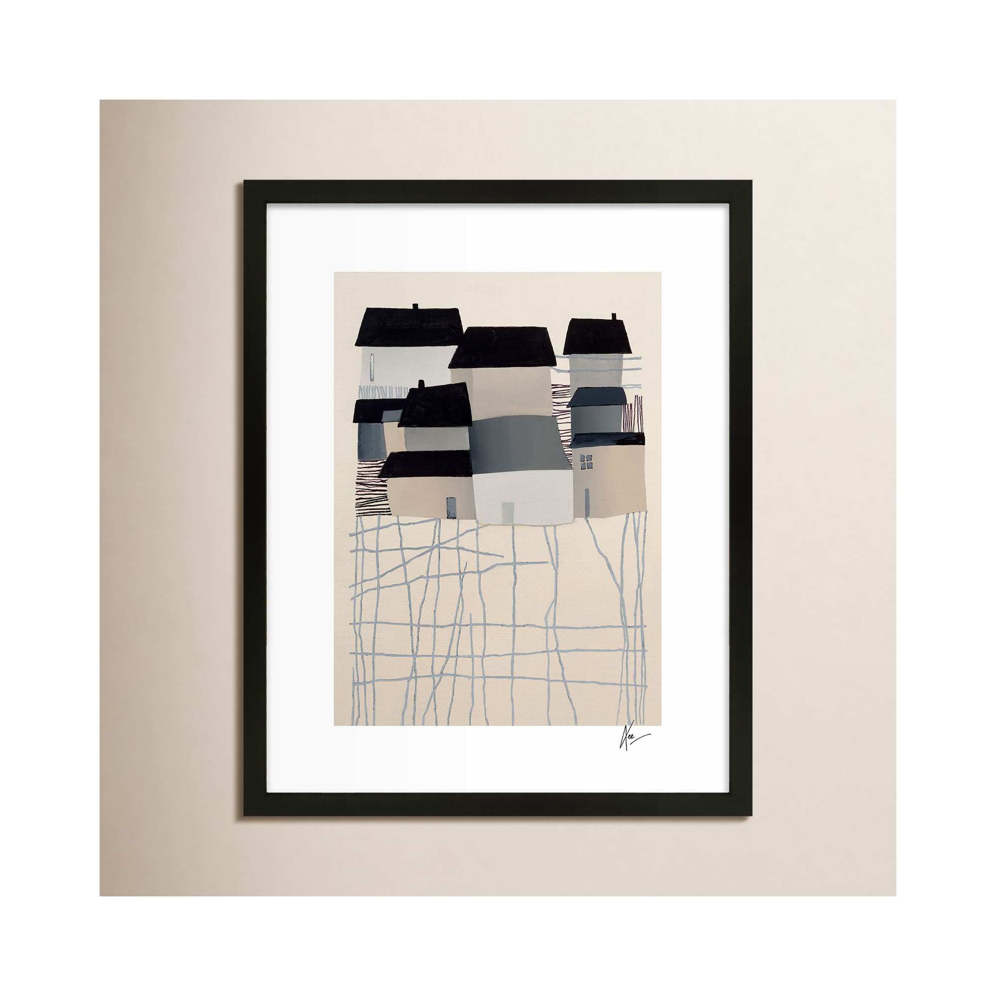 Village by Lee Lessem, 20" H x 16" W x 1.25" D, Black