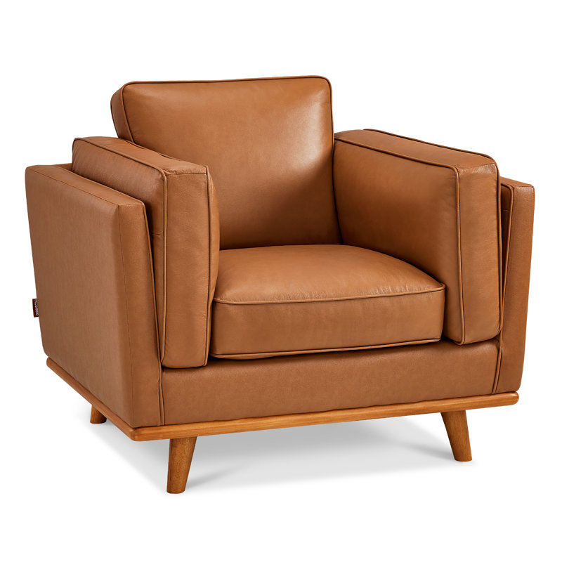 Napa Leather Accent Chair, 41.9 Inch Leather Chair for Living Room, Leather Office Chair, Solid Wood Accent, Tan